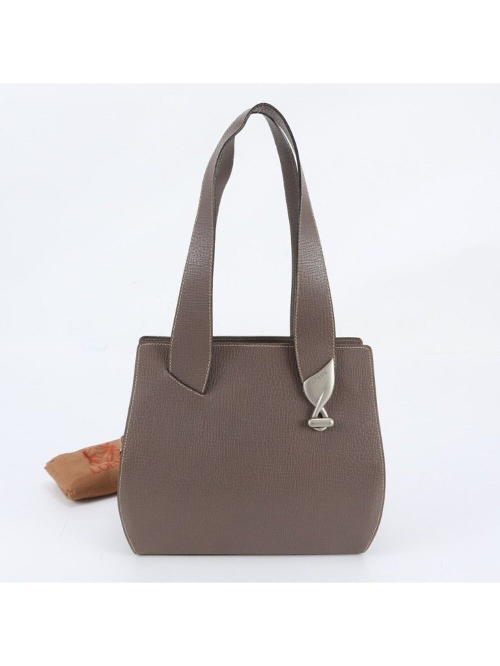 Loewe Leather Tote Bag Shoulder Hand Silver Brown
